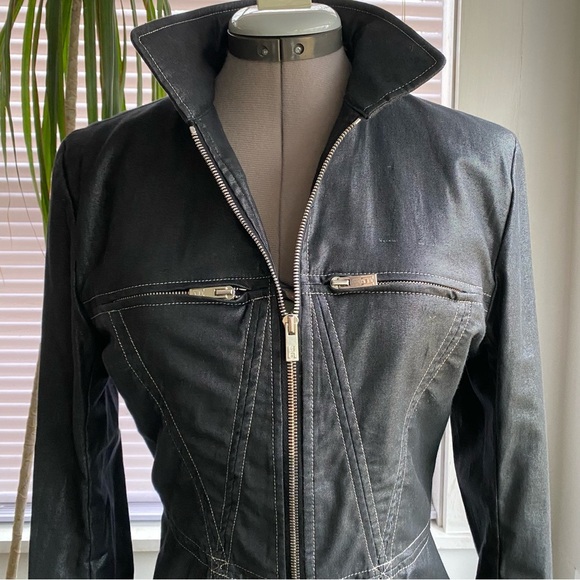 HOGAN by Karl Lagerfeld Gorgeous Black Metallik Denim Jacket Authentic Size 44/S - Picture 4 of 13